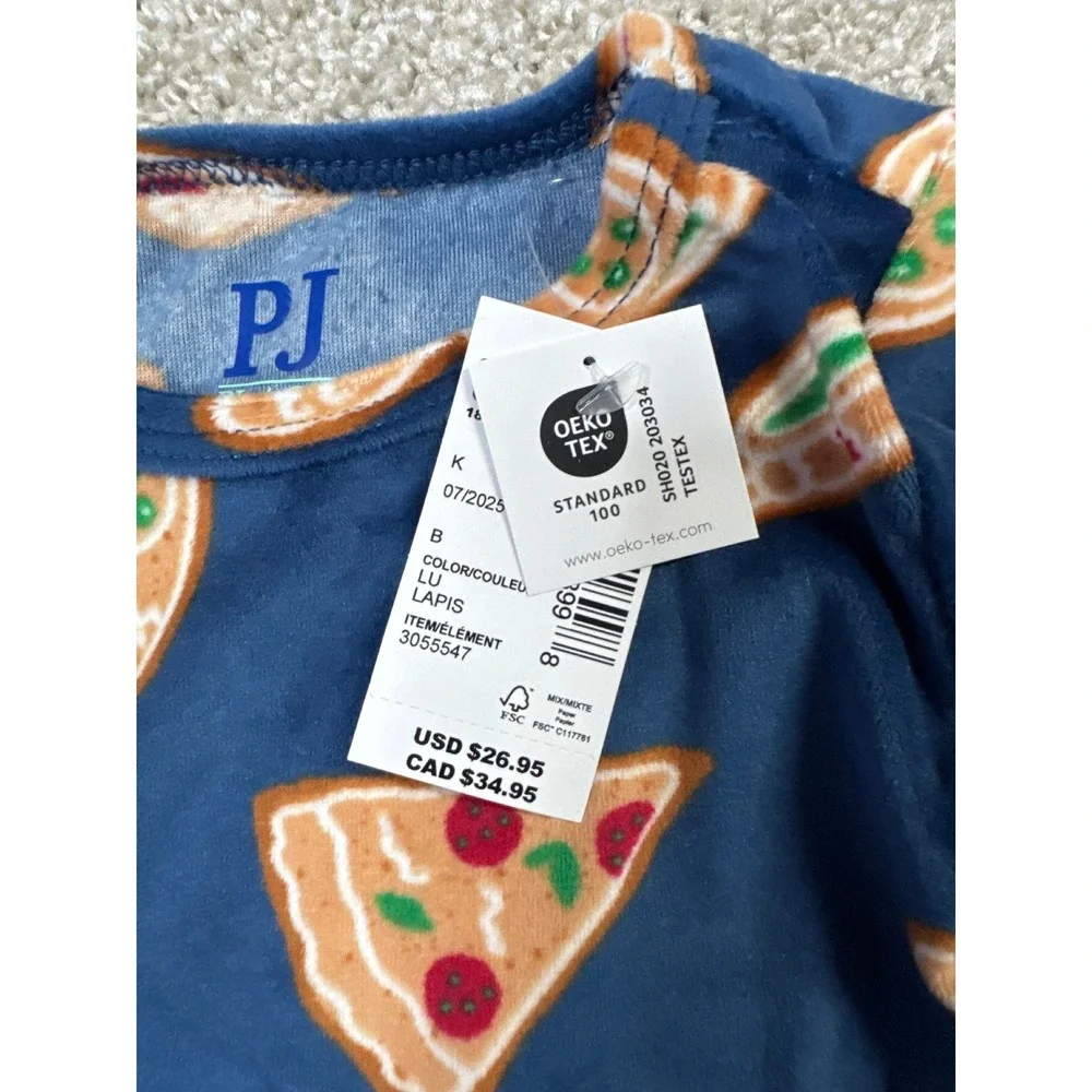 Childrens Place PJ Place Lapis Blue Gingerbread Dino Pizza Pajama Set 6-9M NEW